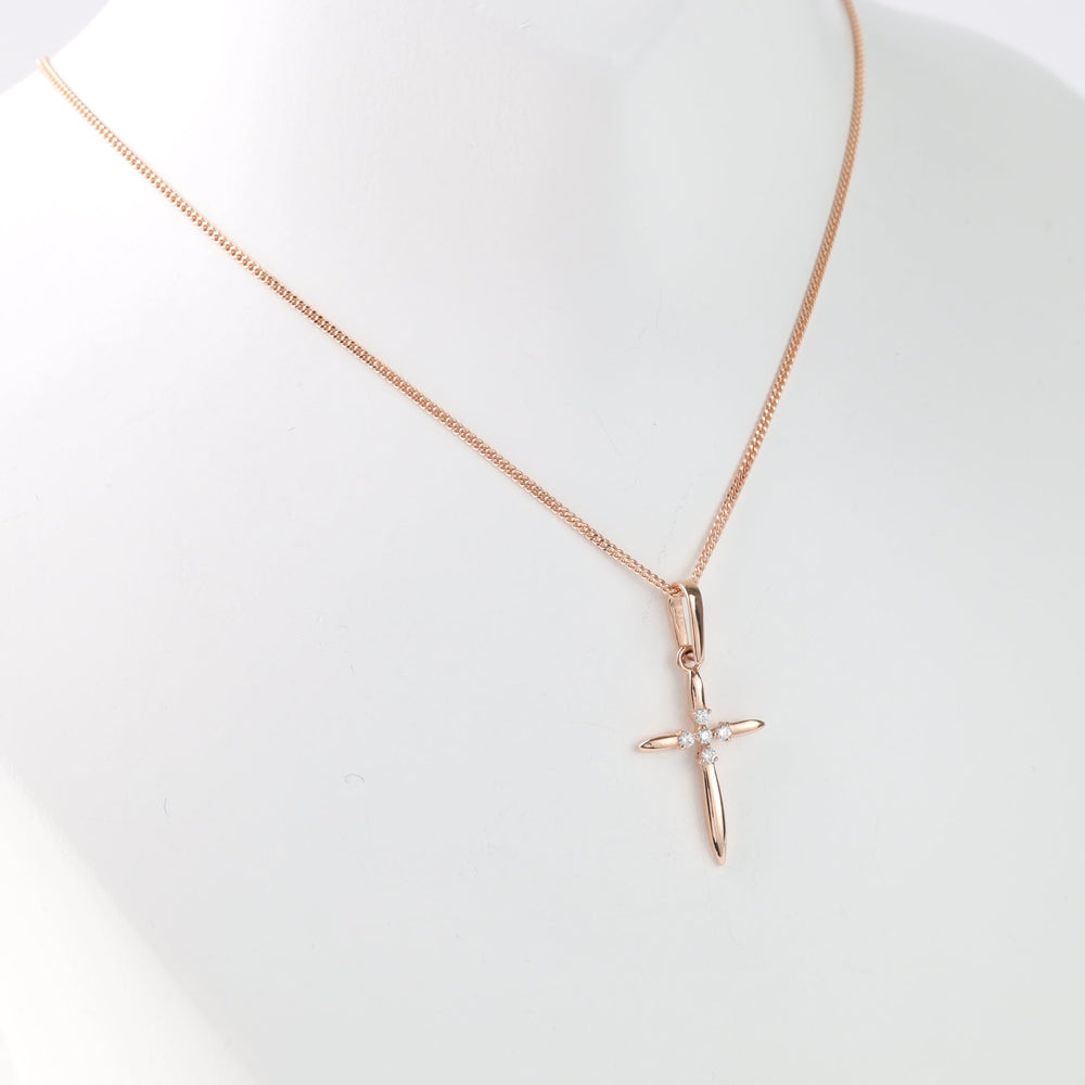 Rose Gold 14K (585) Cross Pendant with Cubic Zirconia | Ukrainian Jewelry