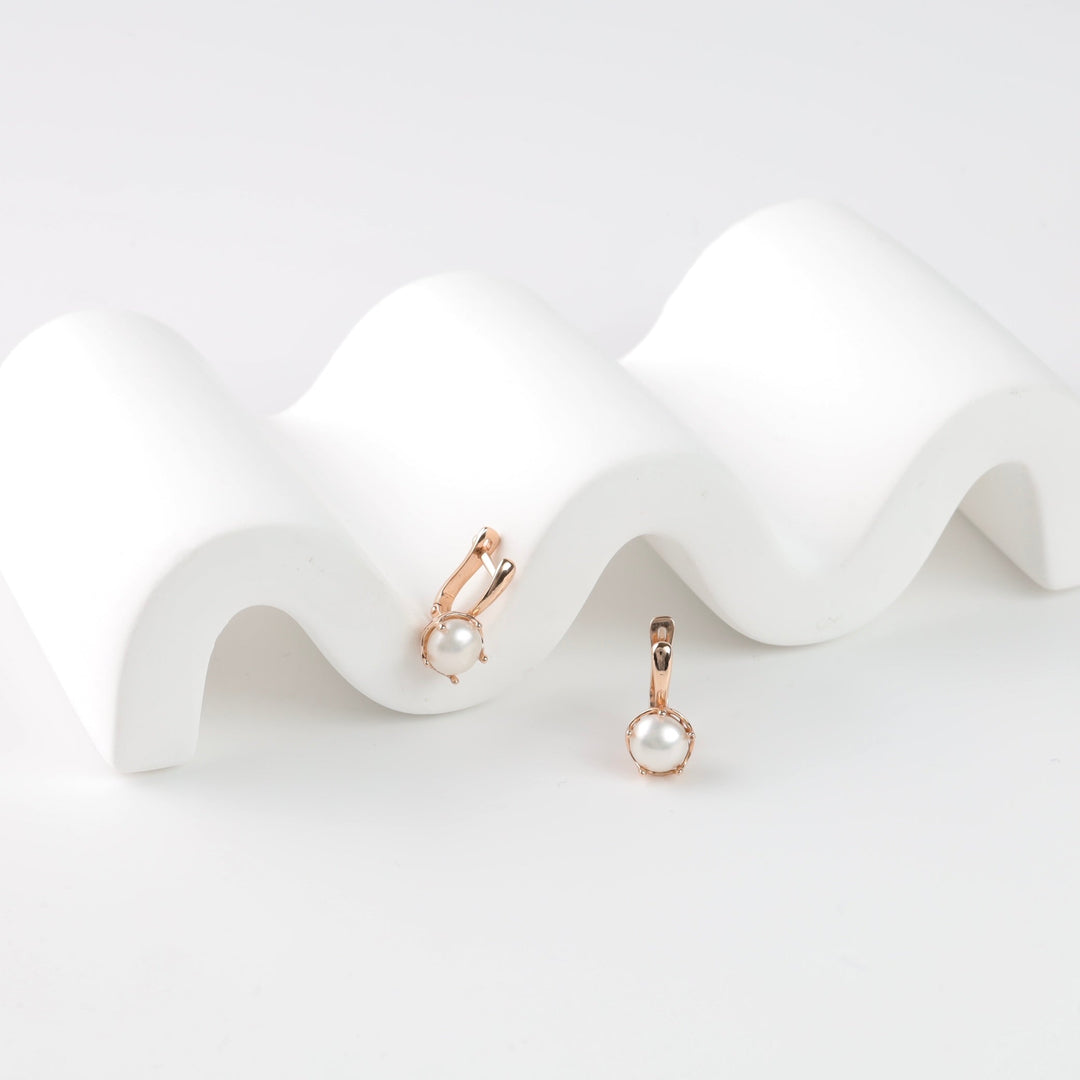 Rose Gold 585 Pearl Earrings | Ukrainian Jewelry