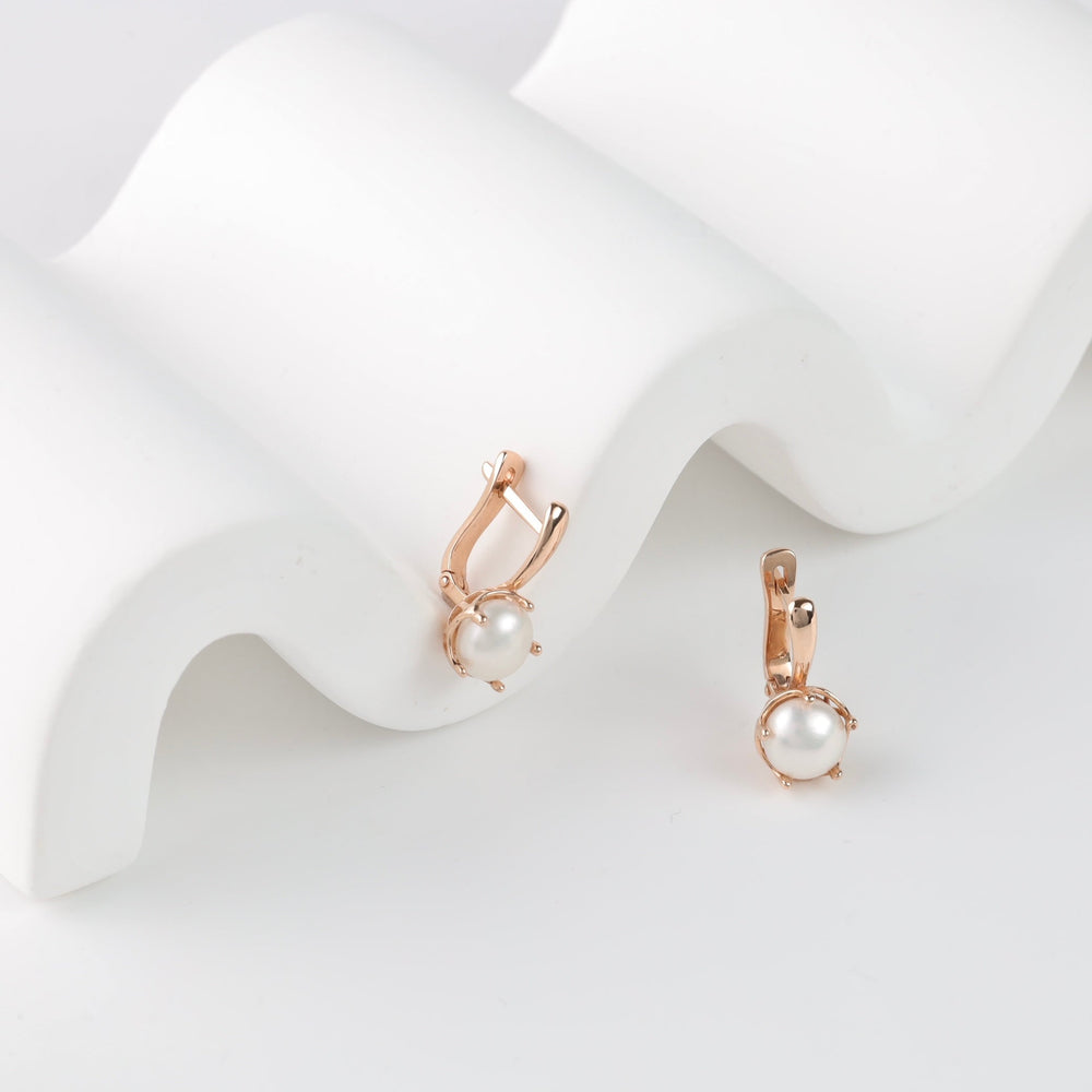 Rose Gold 585 Pearl Earrings | Ukrainian Jewelry