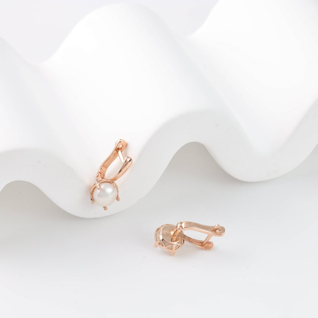 Rose Gold 585 Pearl Earrings | Ukrainian Jewelry