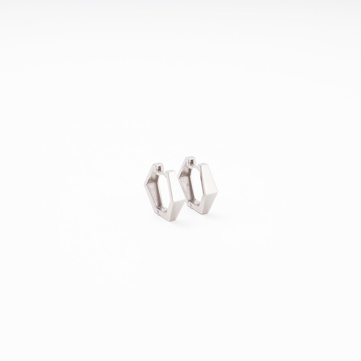 White Gold Hexagon Huggie Earrings, No Stones, 14K (585) | Ukrainian Jewelry