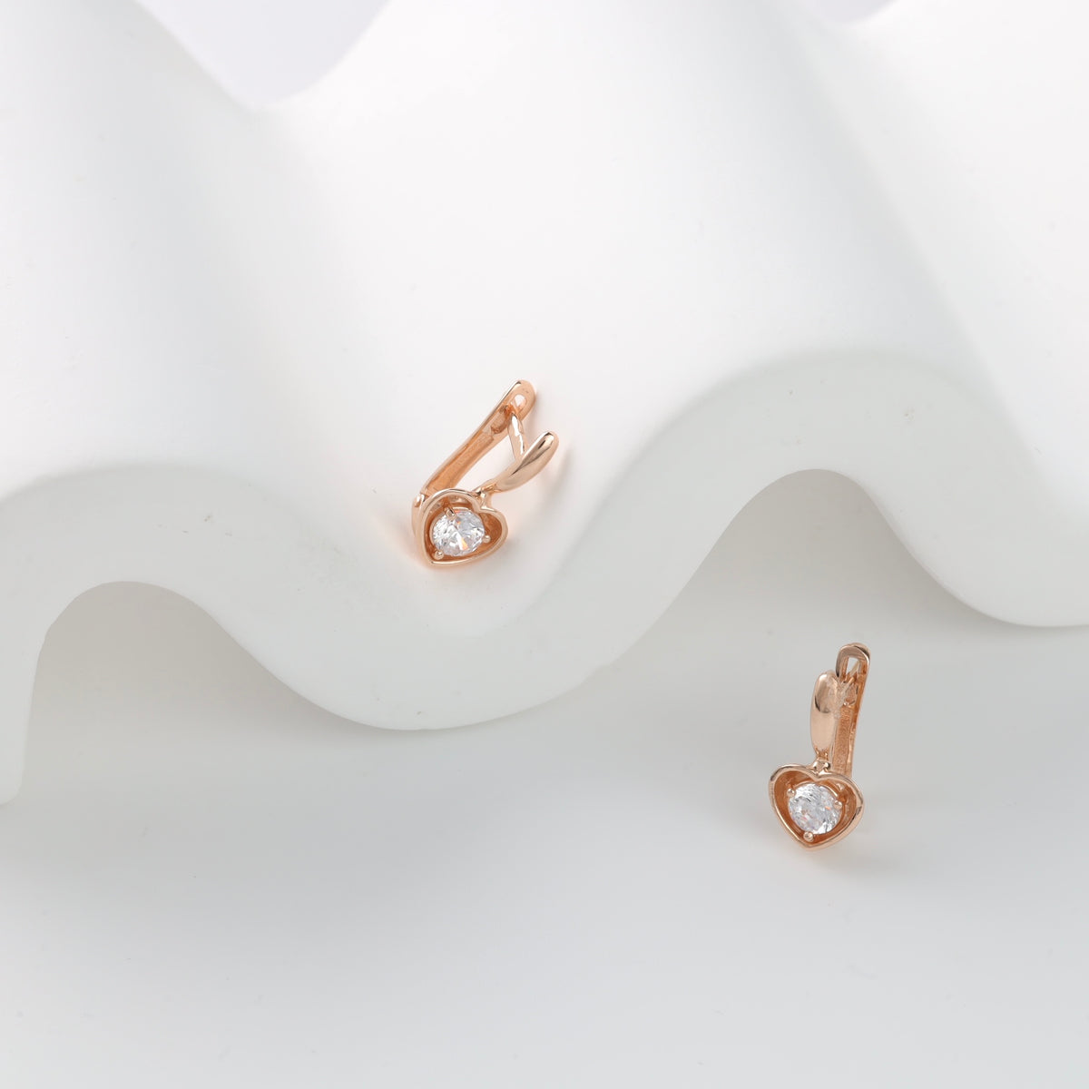 Children's Heart Earrings with Cubic Zirconia | Gold 585 (14K) - Ukrainian Jewelry