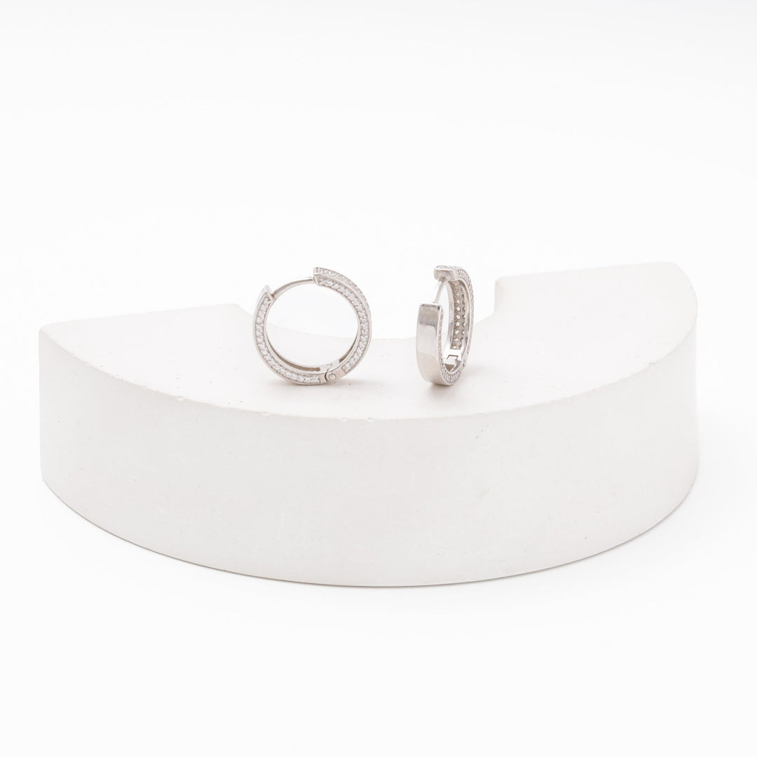 Silver 925 Huggie with CZ, Double Row | Ukrainian Jewelry