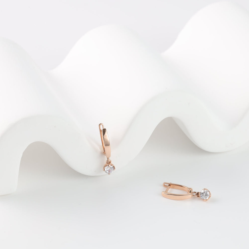Children's Rose Gold 585 Drop Earrings with Cubic Zirconia | Ukrainian Jewelry