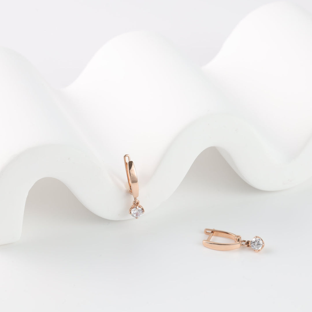 Children's Rose Gold 585 Drop Earrings with Cubic Zirconia | Ukrainian Jewelry