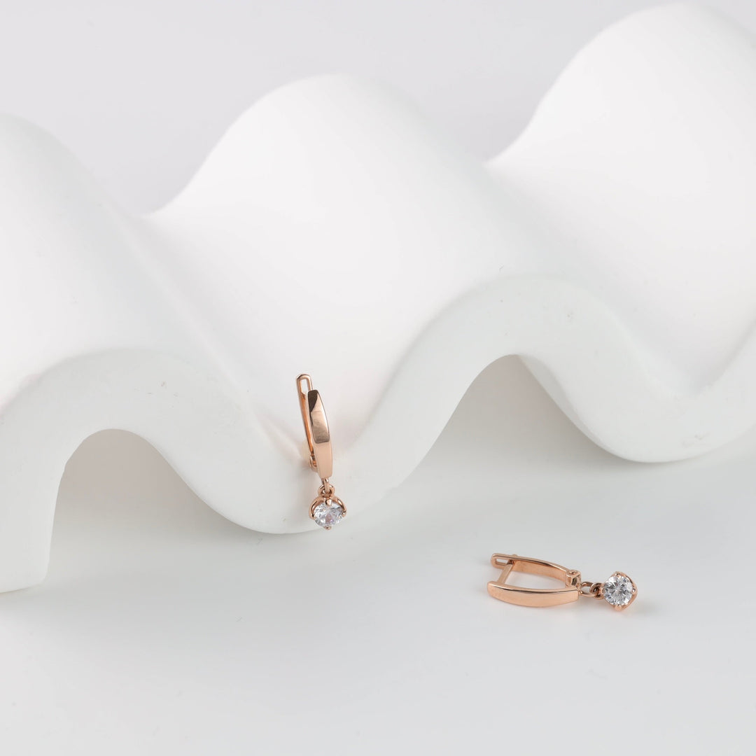 Children's Rose Gold 585 Drop Earrings with Cubic Zirconia | Ukrainian Jewelry