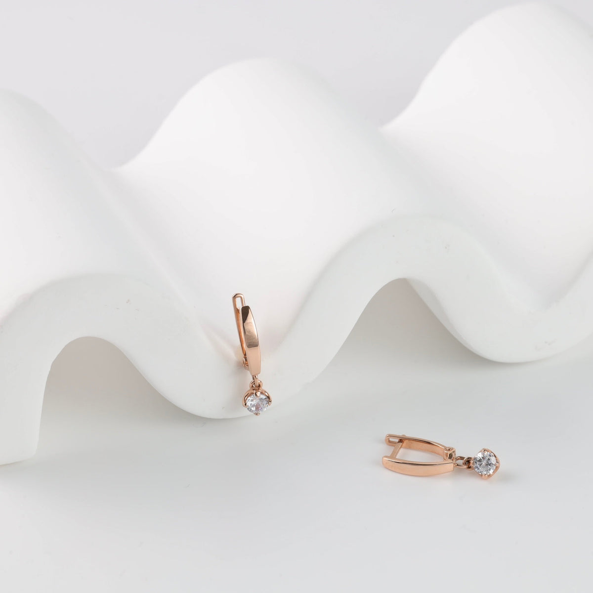 Children's Rose Gold 585 Drop Earrings with Cubic Zirconia | Ukrainian Jewelry