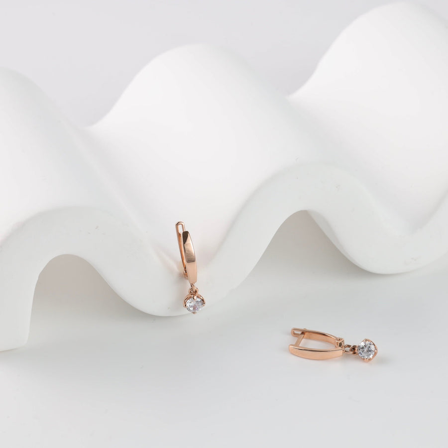 Children's Rose Gold 585 Drop Earrings with Cubic Zirconia | Ukrainian Jewelry