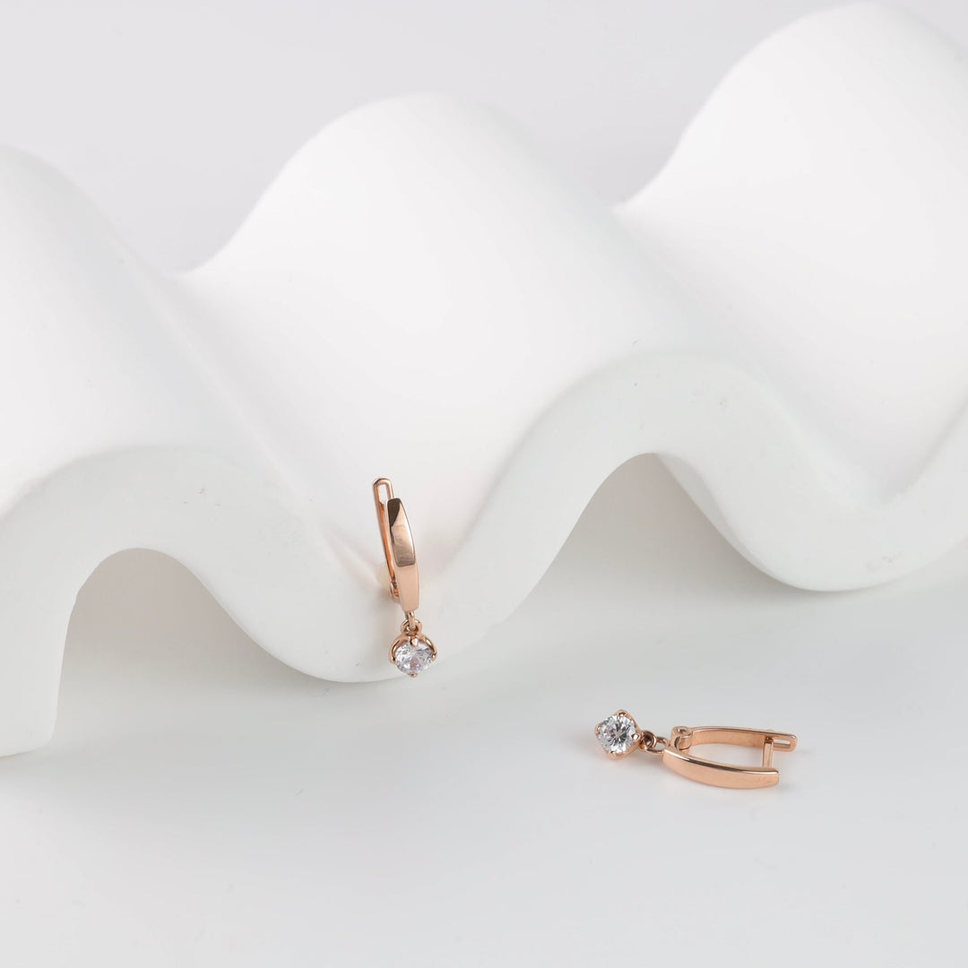 Children's Rose Gold 585 Drop Earrings with Cubic Zirconia | Ukrainian Jewelry