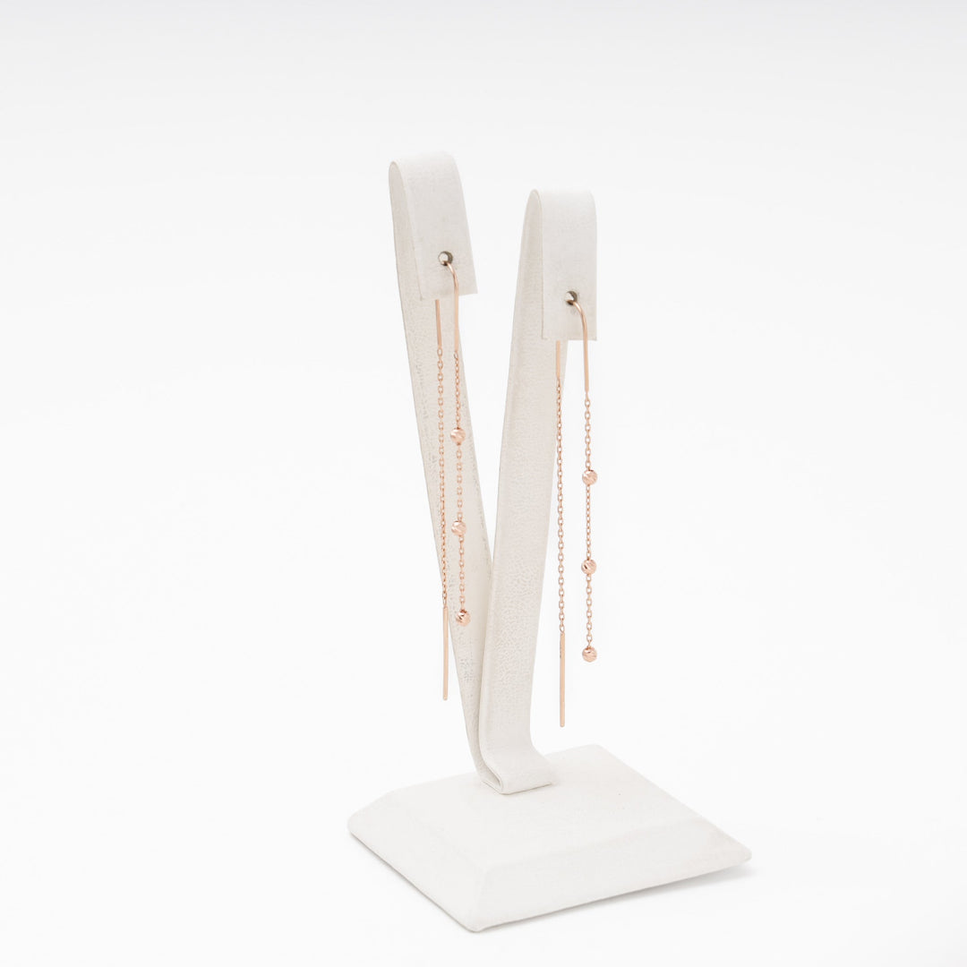 Rose Gold Thread-Through Drop Earrings with Ball Chain, 14K (585) | Ukrainian Jewelry