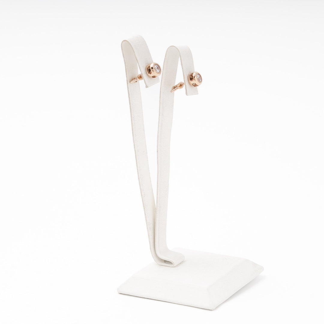 Rose Gold 585 Round Bezel CZ Stud Earrings with Screw Back | Ukrainian Jewelry