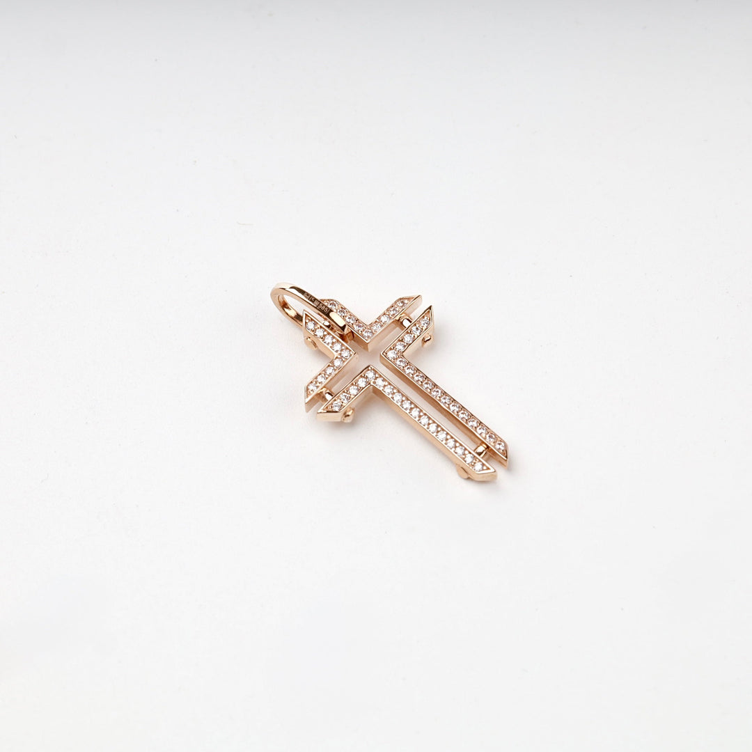 Rose Gold 14K (585) Geometric Cubic Zirconia Cross Pendant | Ukrainian Jewelry