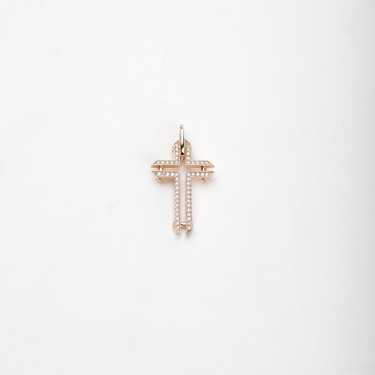 Rose Gold 14K (585) Geometric Cubic Zirconia Cross Pendant | Ukrainian Jewelry