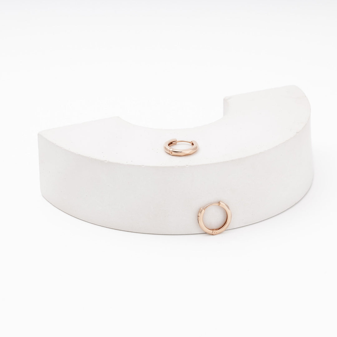 Rose Gold Round Huggie Earrings, 14K (585) | Ukrainian Jewelry