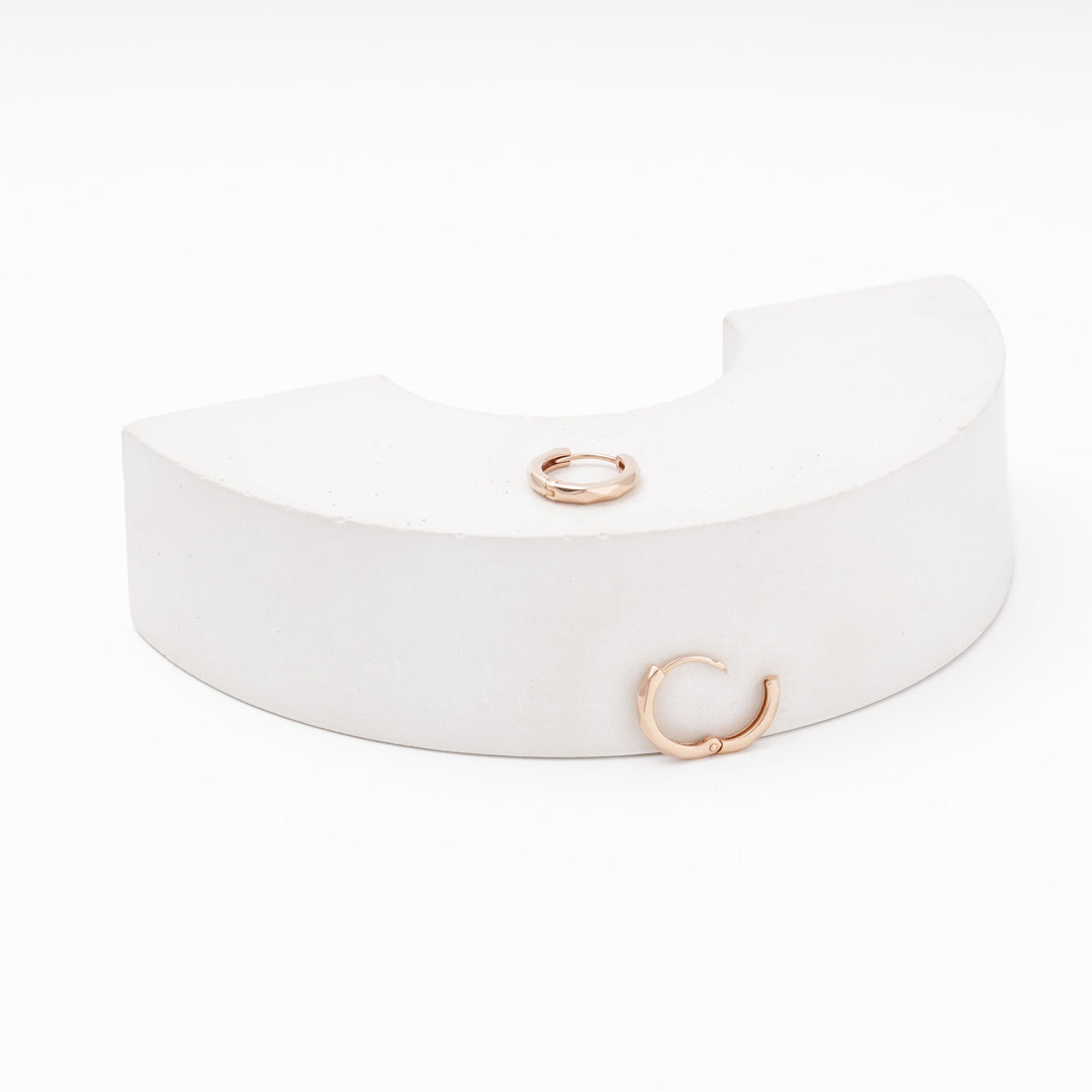 Rose Gold Round Huggie Earrings, 14K (585) | Ukrainian Jewelry