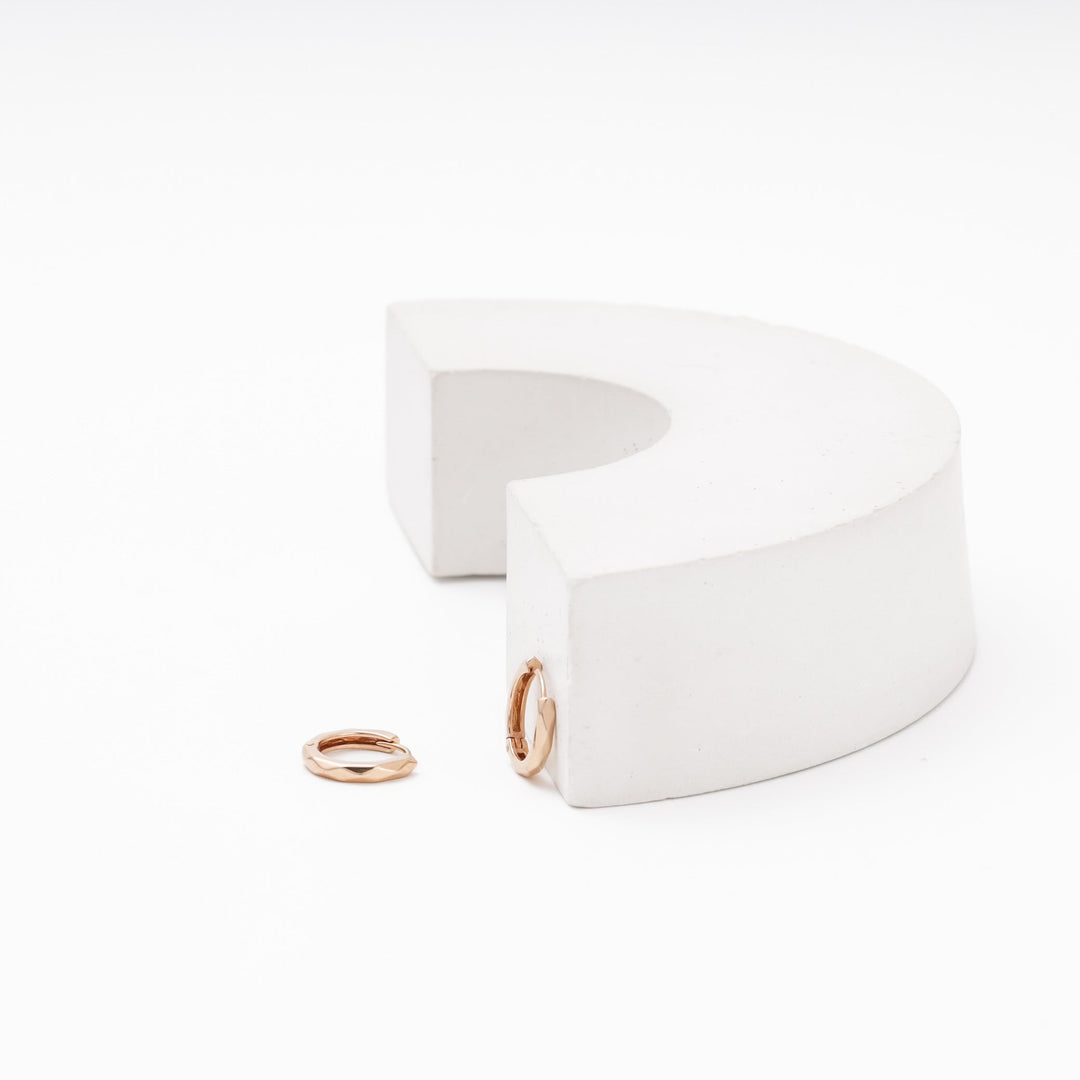 Rose Gold Round Huggie Earrings, 14K (585) | Ukrainian Jewelry
