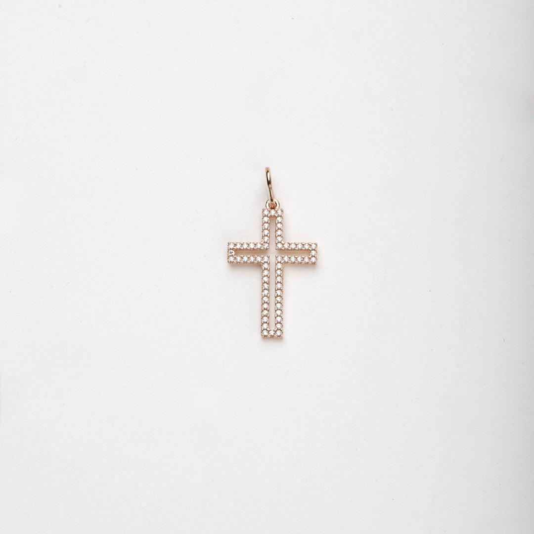 Rose Gold 14K (585) Cubic Zirconia Outline Cross Pendant | Ukrainian Jewelry