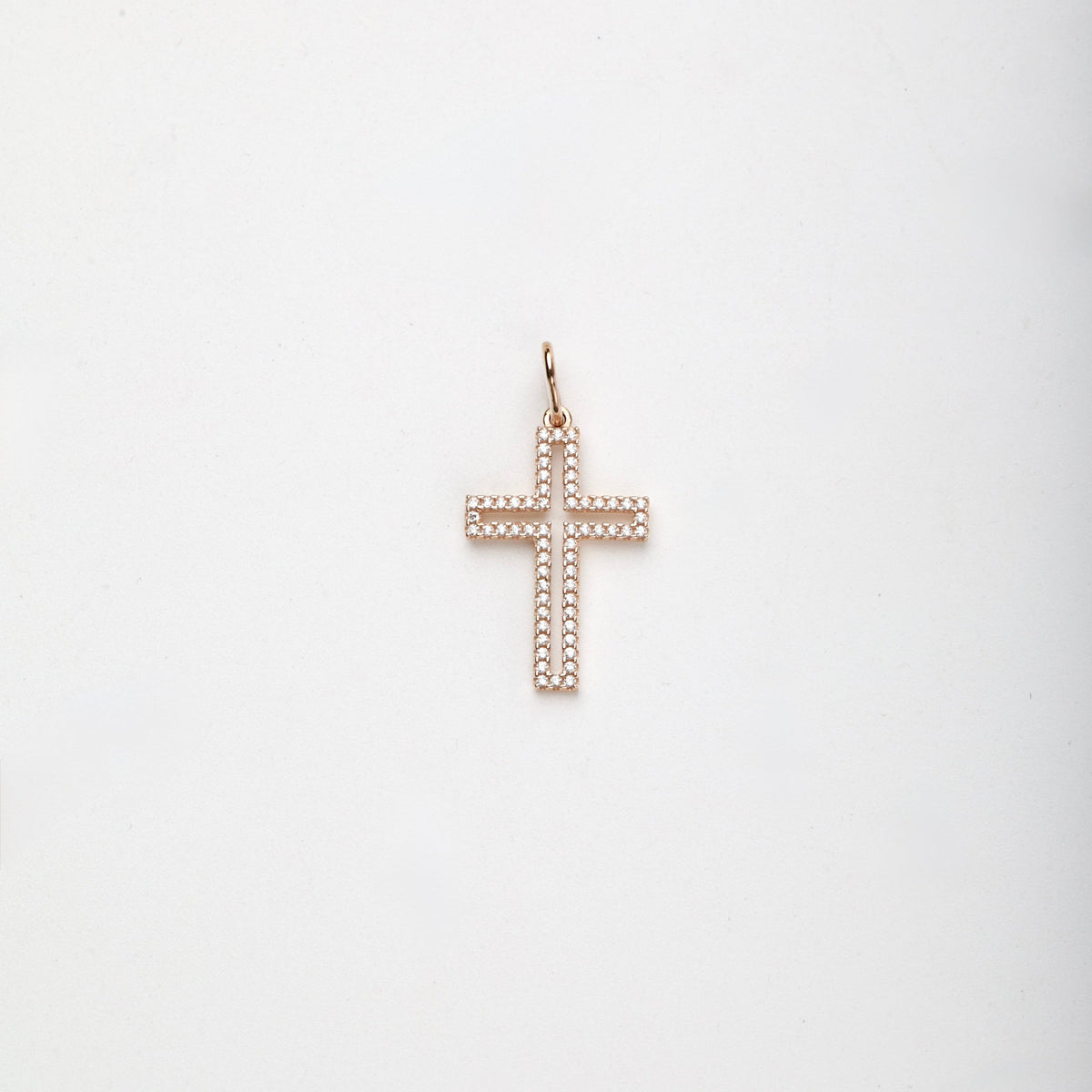 Rose Gold 14K (585) Cubic Zirconia Outline Cross Pendant | Ukrainian Jewelry
