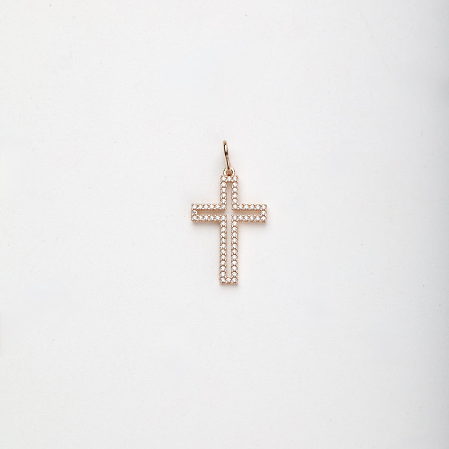 Rose Gold 14K (585) Cubic Zirconia Outline Cross Pendant | Ukrainian Jewelry