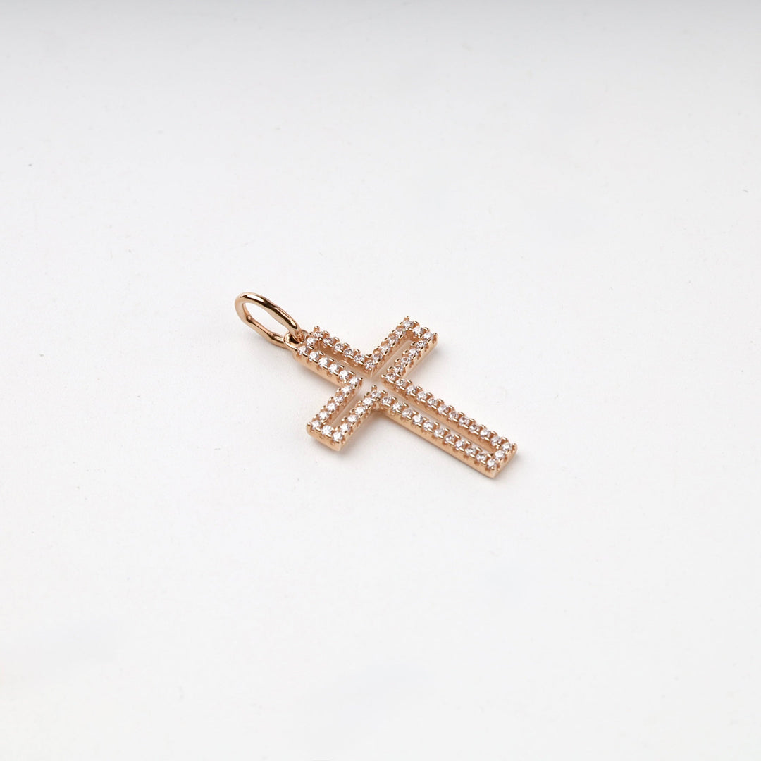 Rose Gold 14K (585) Cubic Zirconia Outline Cross Pendant | Ukrainian Jewelry