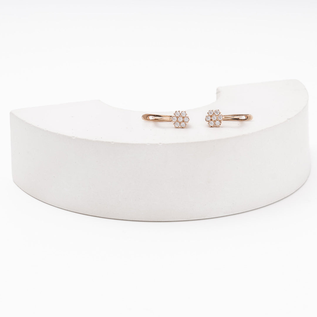 Rose Gold 585 Earrings with CZ Flower Cluster | Ukrainian Jewelry