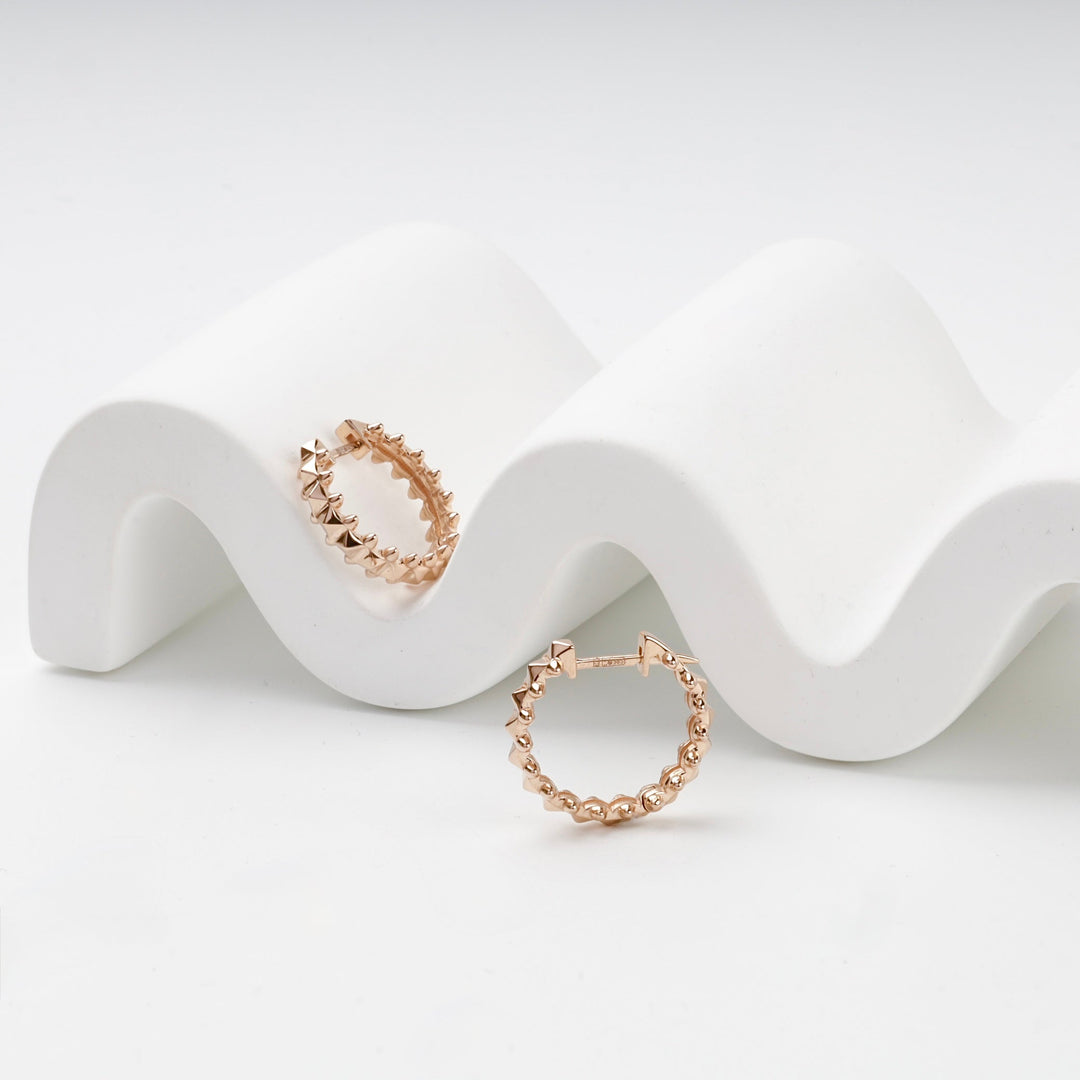 Rose Gold 14K (585) Pyramid Stud Hoop Earrings | Ukrainian Jewelry