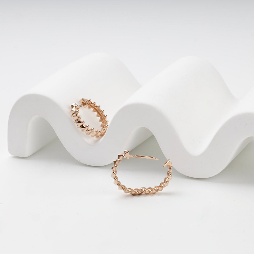 Rose Gold 14K (585) Pyramid Stud Hoop Earrings | Ukrainian Jewelry