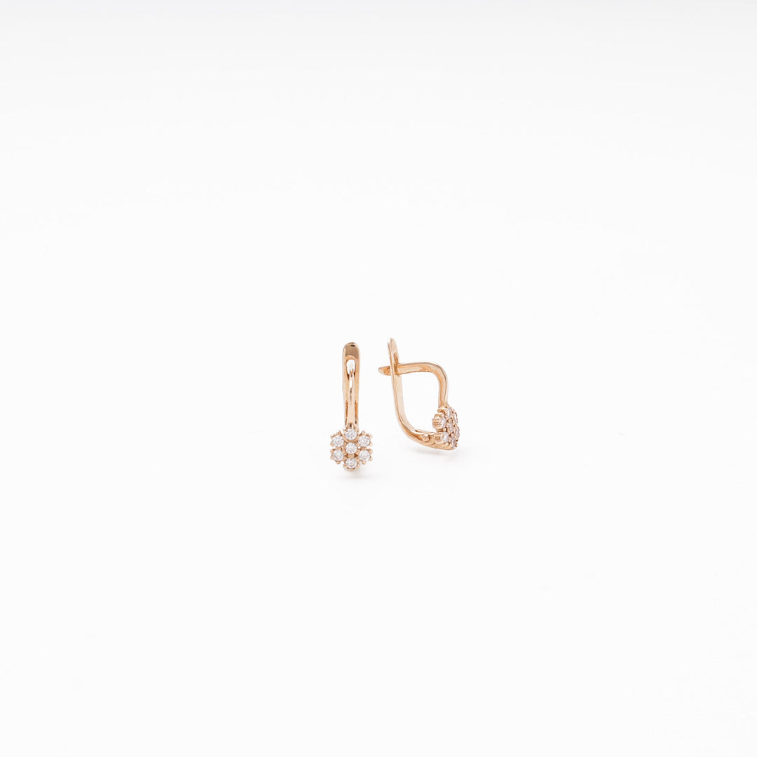 Rose Gold 585 Earrings with CZ Flower Cluster | Ukrainian Jewelry