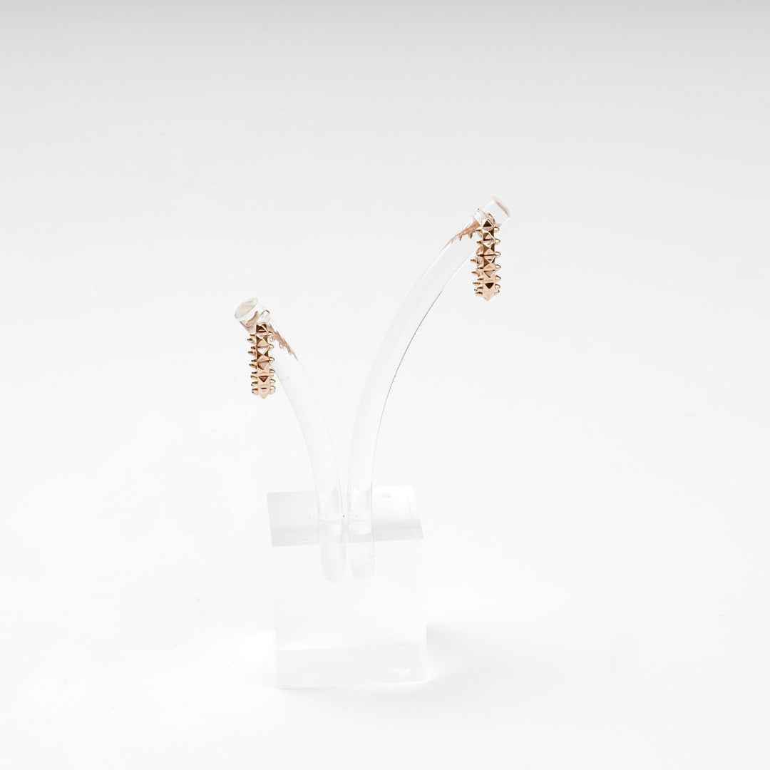 Rose Gold 14K (585) Pyramid Stud Hoop Earrings | Ukrainian Jewelry