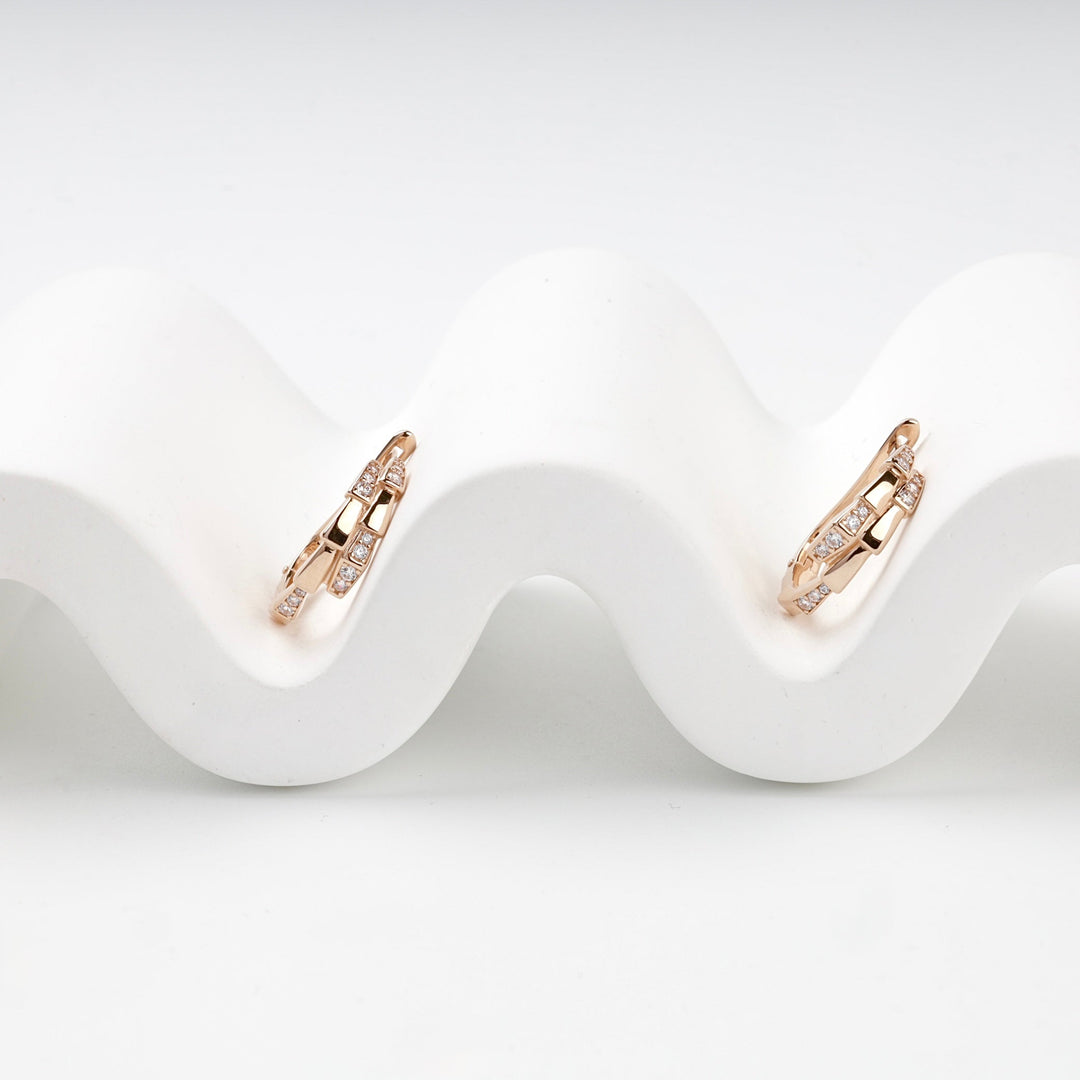 Rose Gold 14K (585) Interlaced Cubic Zirconia Hoop Earrings | Ukrainian Jewelry
