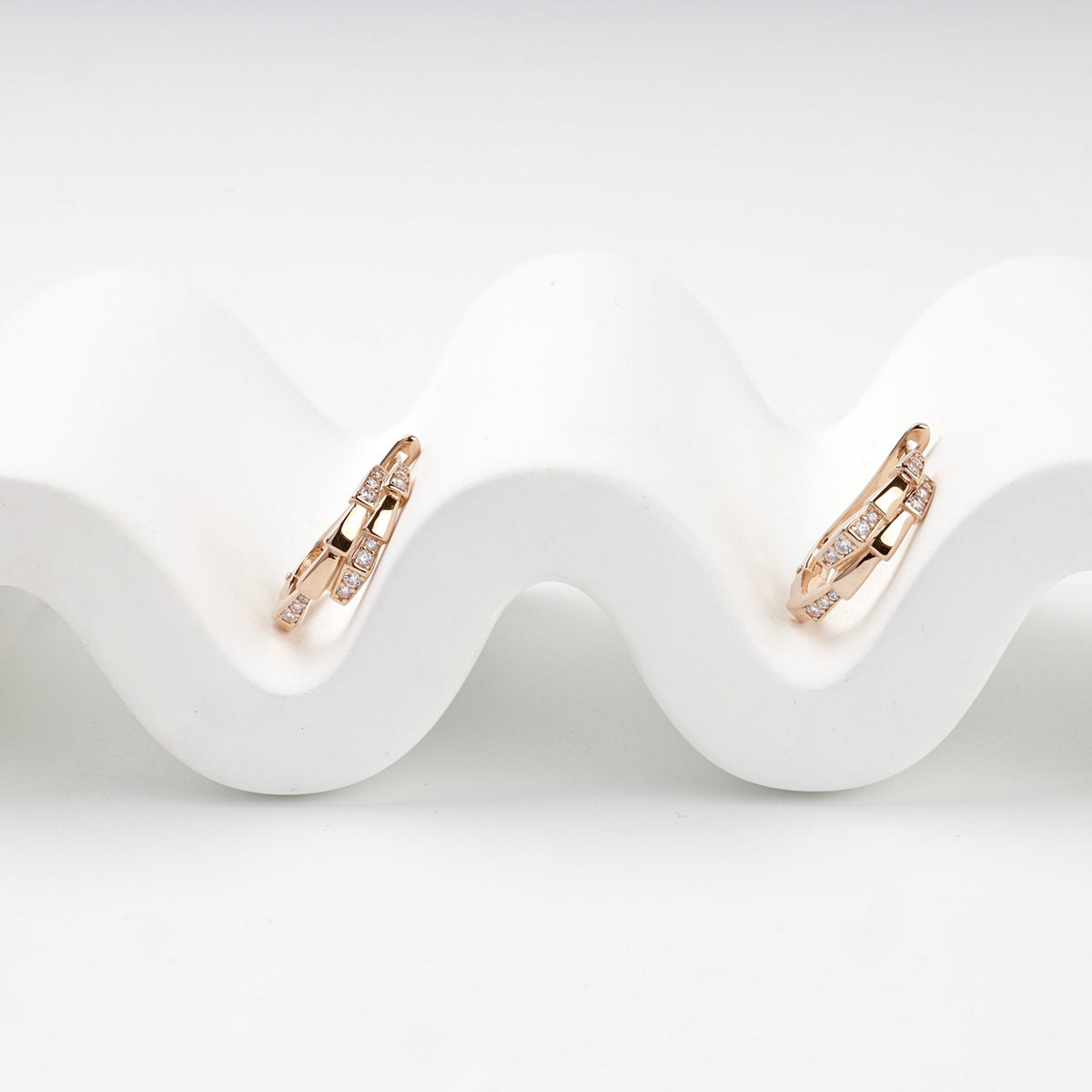 Rose Gold 14K (585) Interlaced Cubic Zirconia Hoop Earrings | Ukrainian Jewelry
