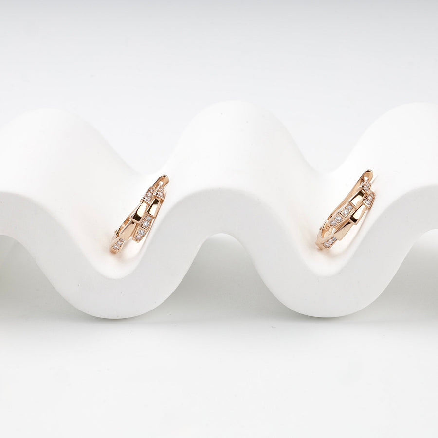 Rose Gold 14K (585) Interlaced Cubic Zirconia Hoop Earrings | Ukrainian Jewelry