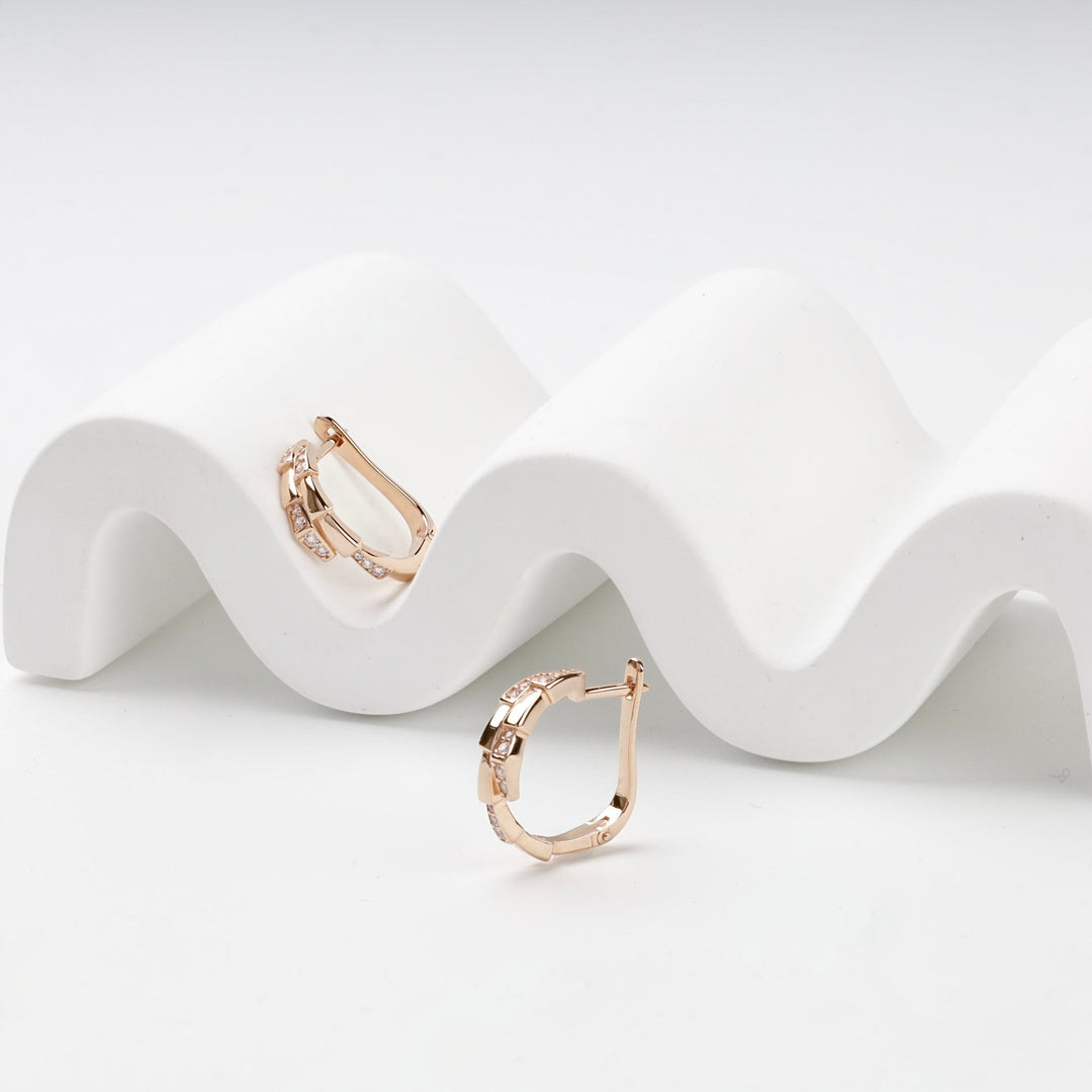 Rose Gold 14K (585) Interlaced Cubic Zirconia Hoop Earrings | Ukrainian Jewelry
