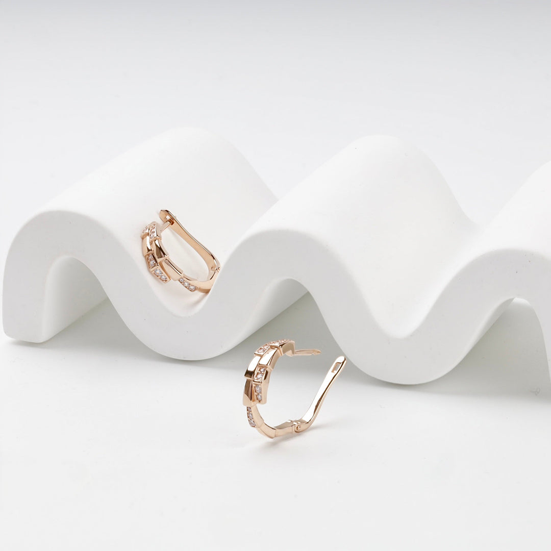 Rose Gold 14K (585) Interlaced Cubic Zirconia Hoop Earrings | Ukrainian Jewelry