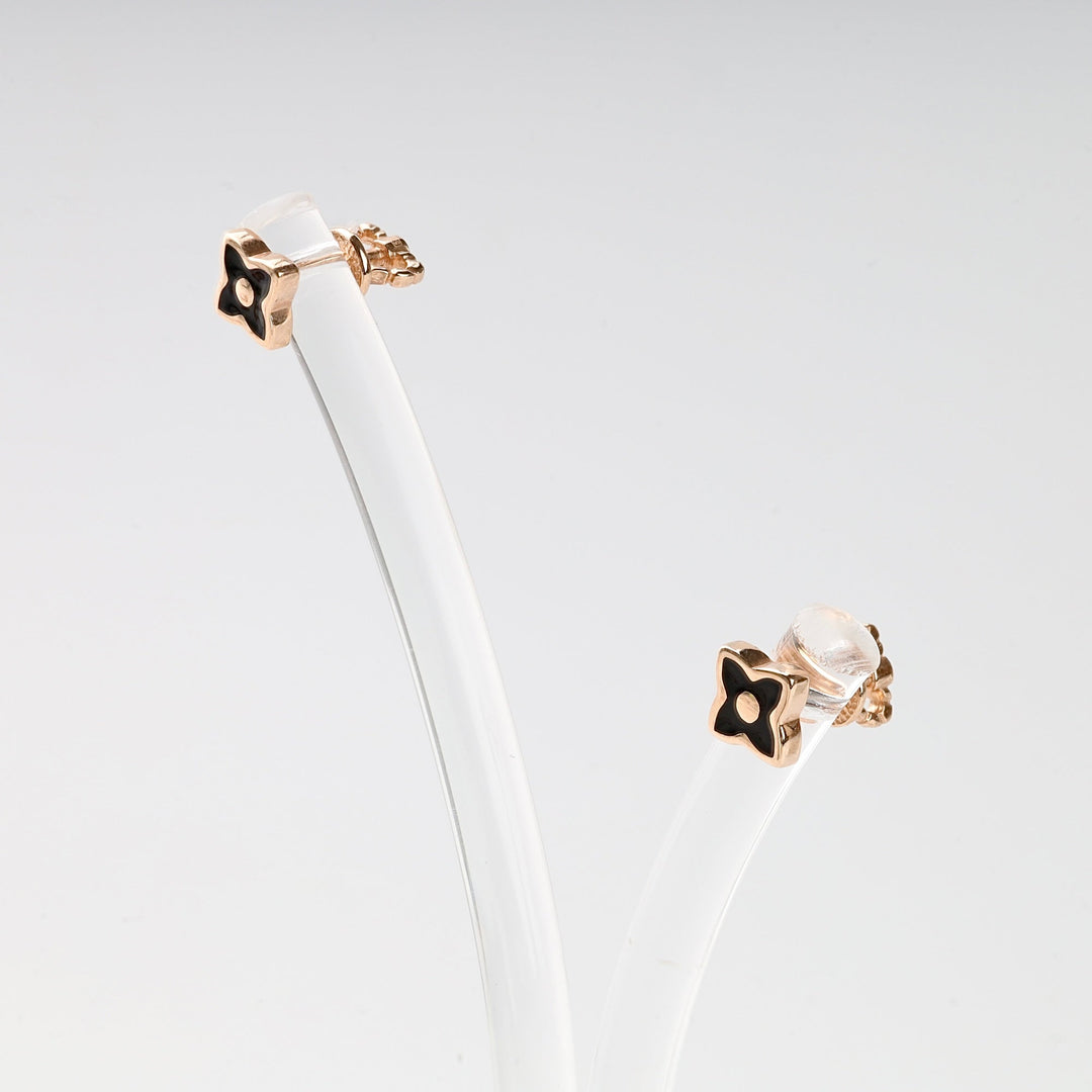 Four-Leaf Clover Stud Earrings 14K (585) Rose Gold with Black Enamel | Ukrainian Jewelry