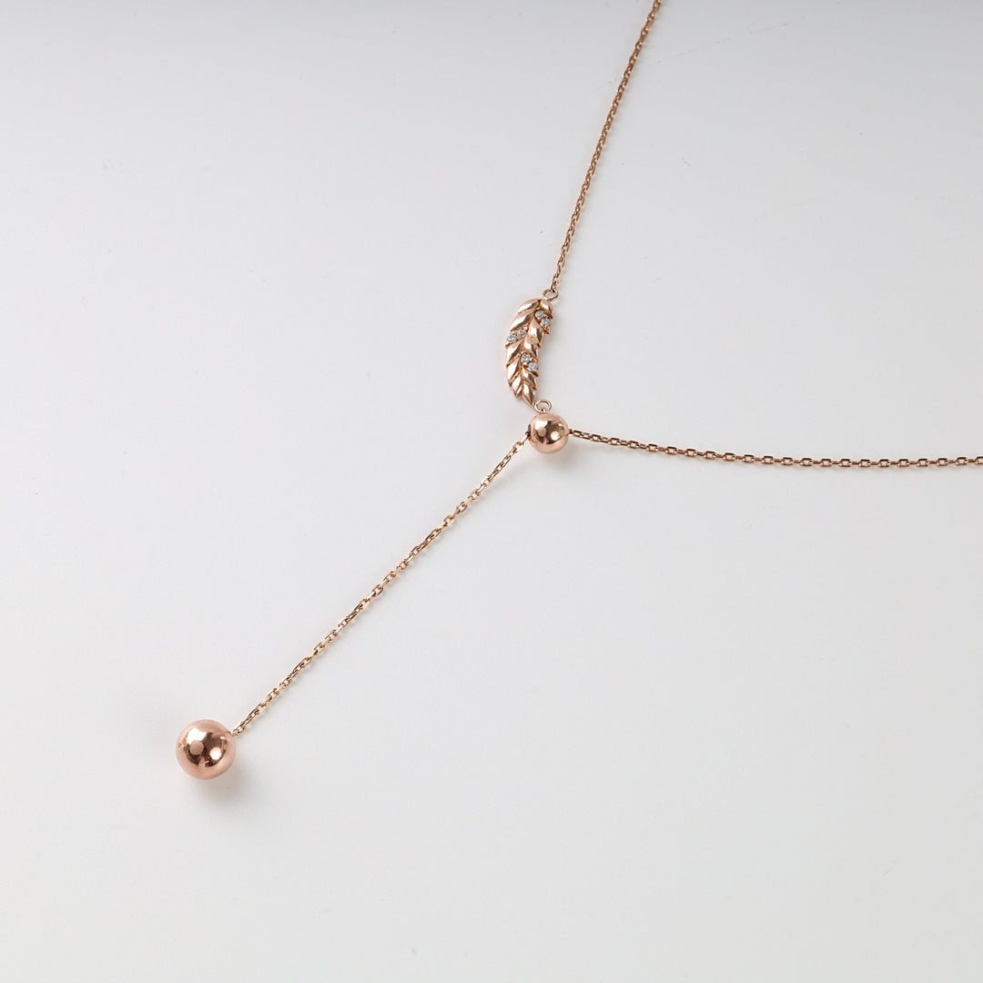 Rose Gold 14K (585) Y-Necklace with Cubic Zirconia | Ukrainian Jewelry