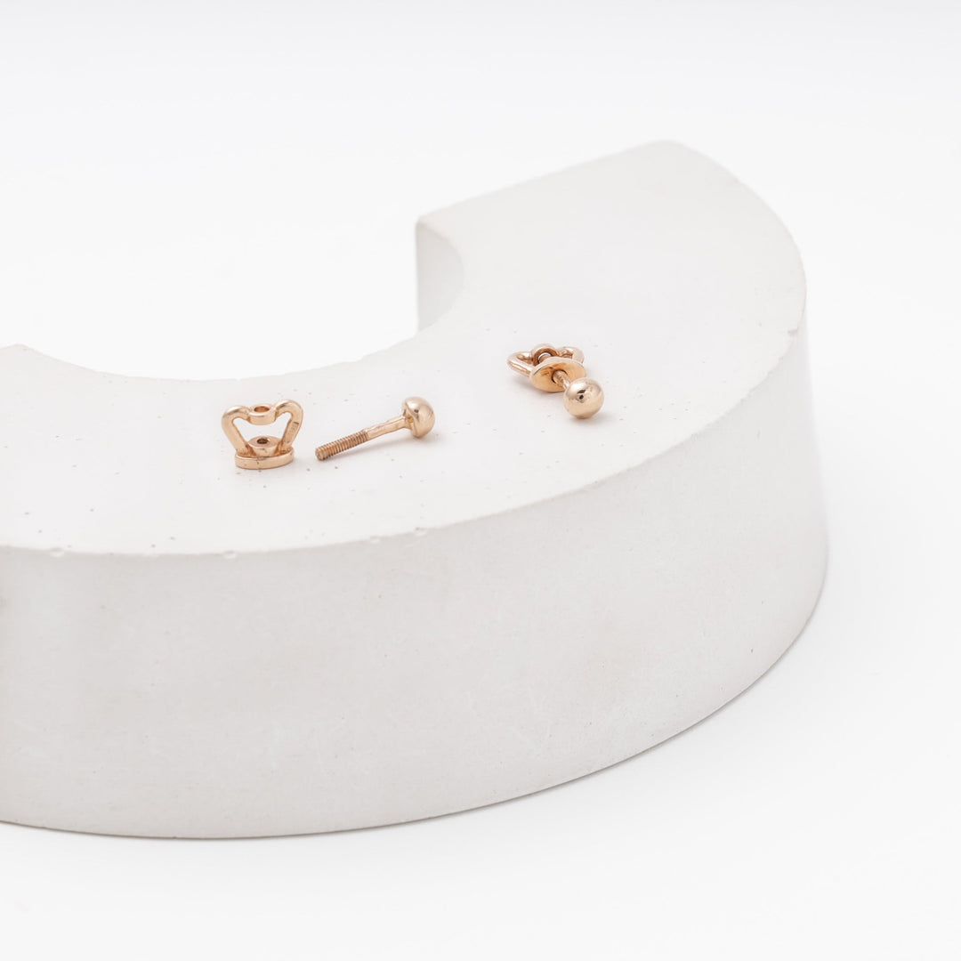 Rose Gold 585 Circle Stud Earrings with Screw Back | Ukrainian Jewelry