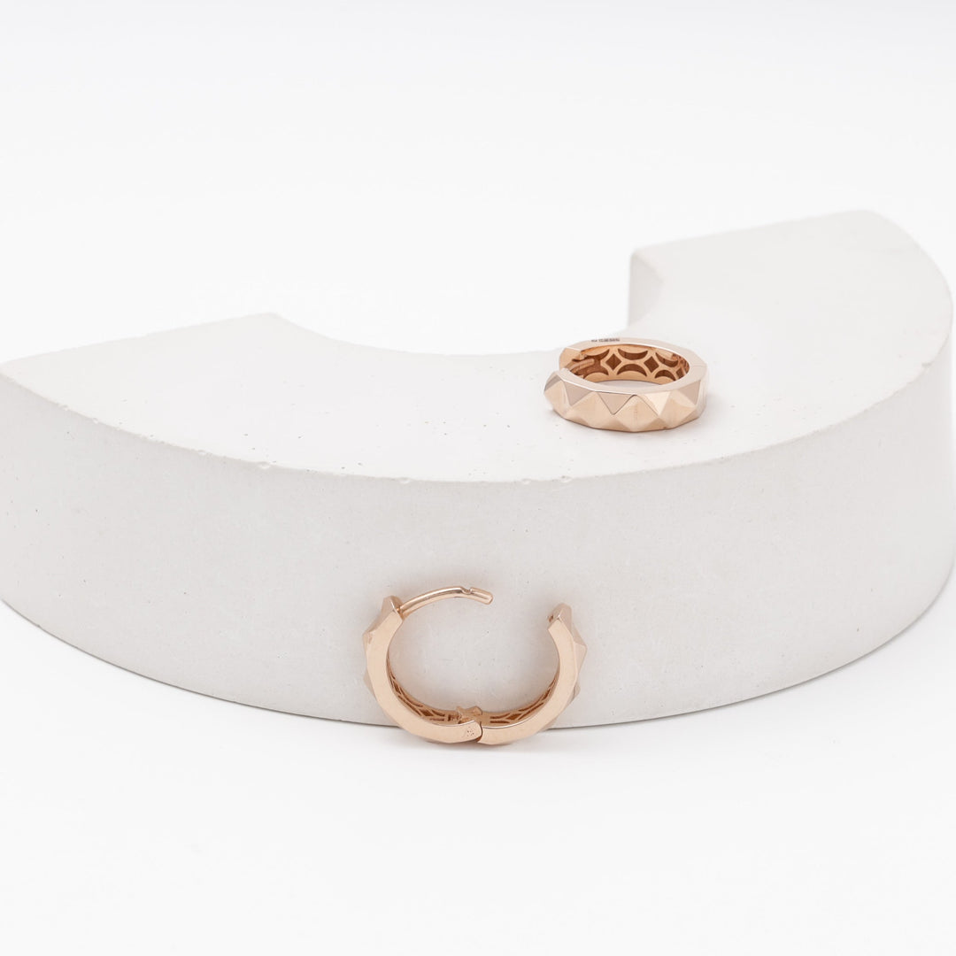 Rose Gold Huggie Earrings 14K (585) Diamond-Cut Hoop No Stones | Ukrainian Jewelry