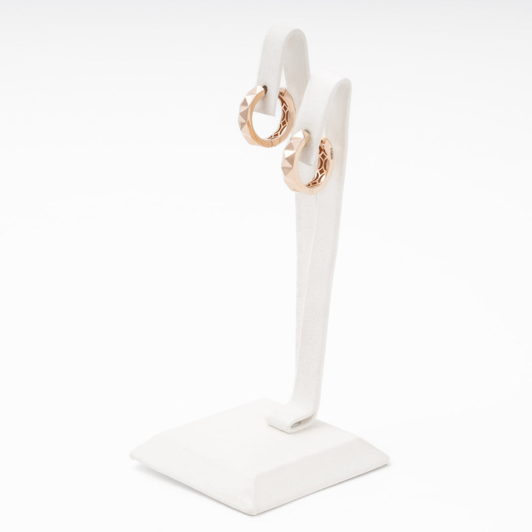 Rose Gold Huggie Earrings 14K (585) Diamond-Cut Hoop No Stones | Ukrainian Jewelry