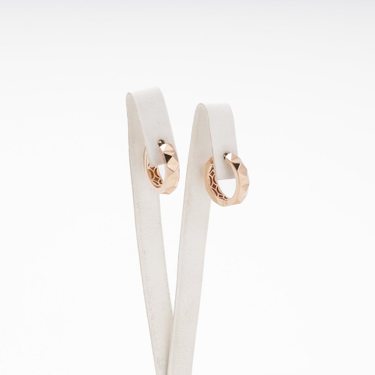 Rose Gold Huggie Earrings 14K (585) Diamond-Cut Hoop No Stones | Ukrainian Jewelry