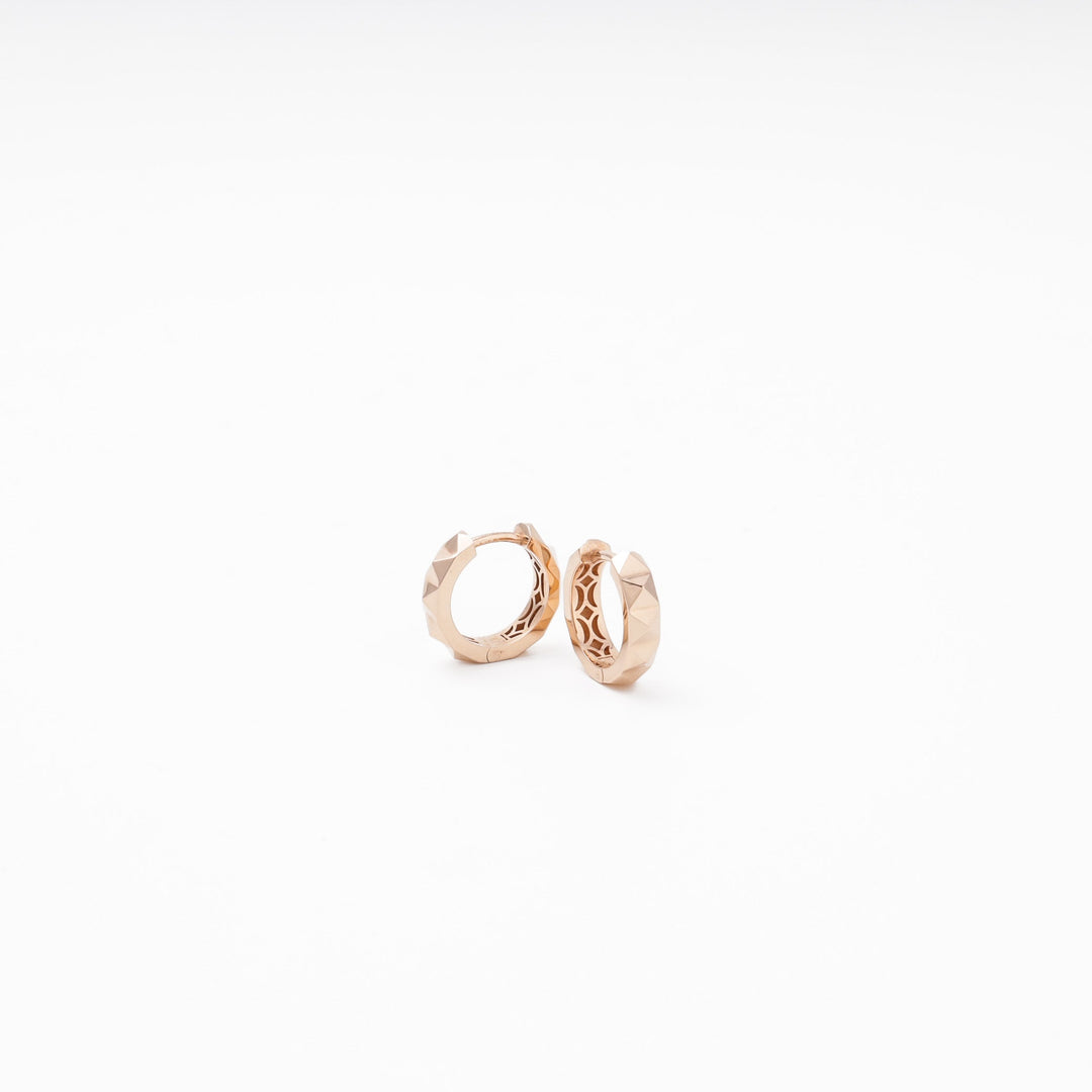 Rose Gold Huggie Earrings 14K (585) Diamond-Cut Hoop No Stones | Ukrainian Jewelry
