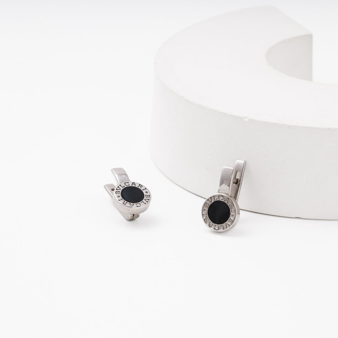 Silver 925 Earrings with Round Black Enamel Top | Ukrainian Jewelry