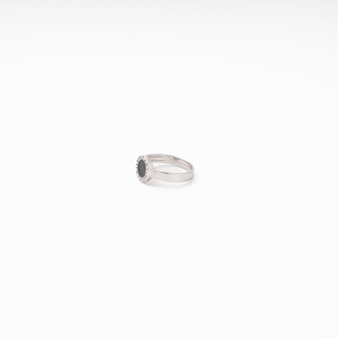 Silver 925 Ring with Round Black Enamel Top | Ukrainian Jewelry