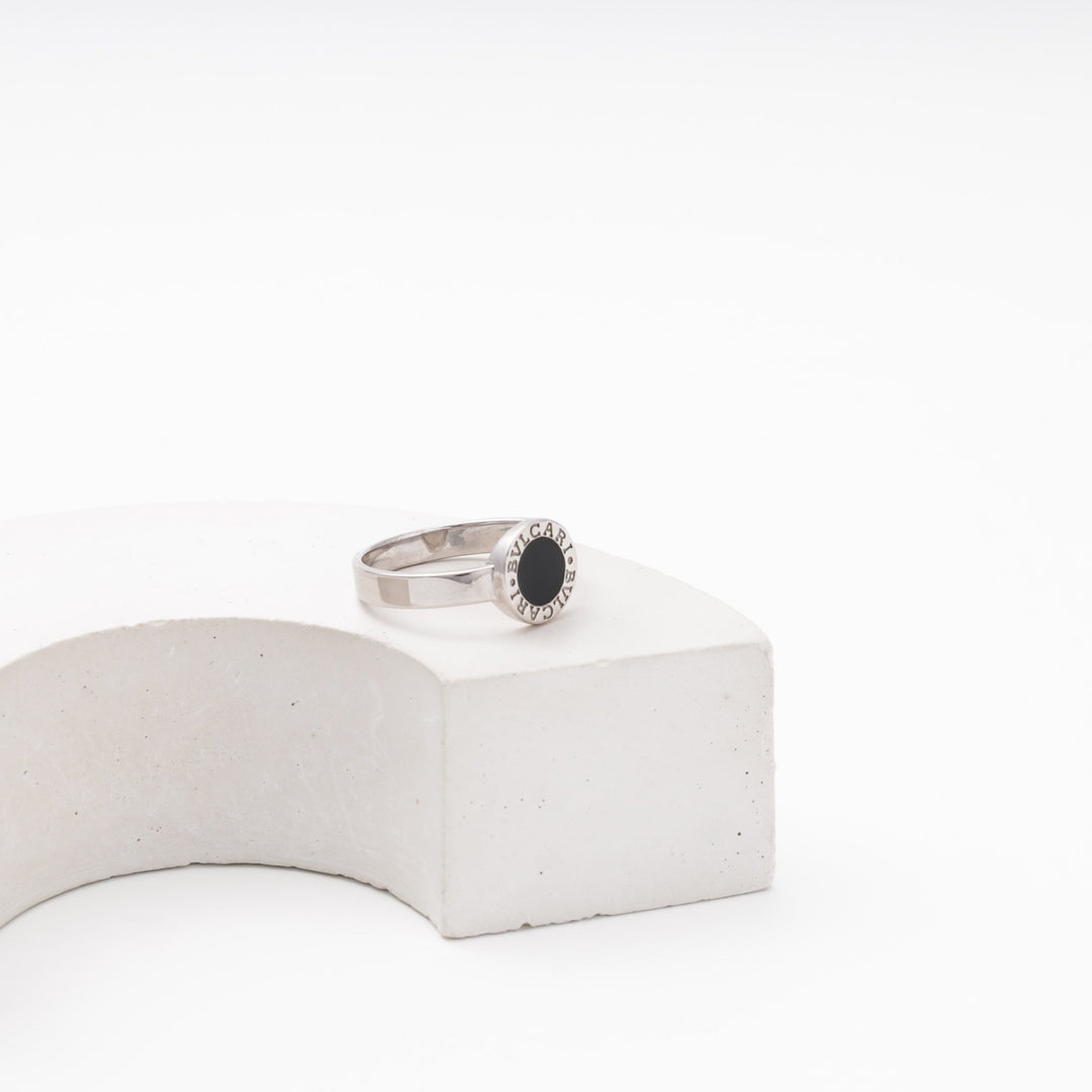 Silver 925 Ring with Round Black Enamel Top | Ukrainian Jewelry