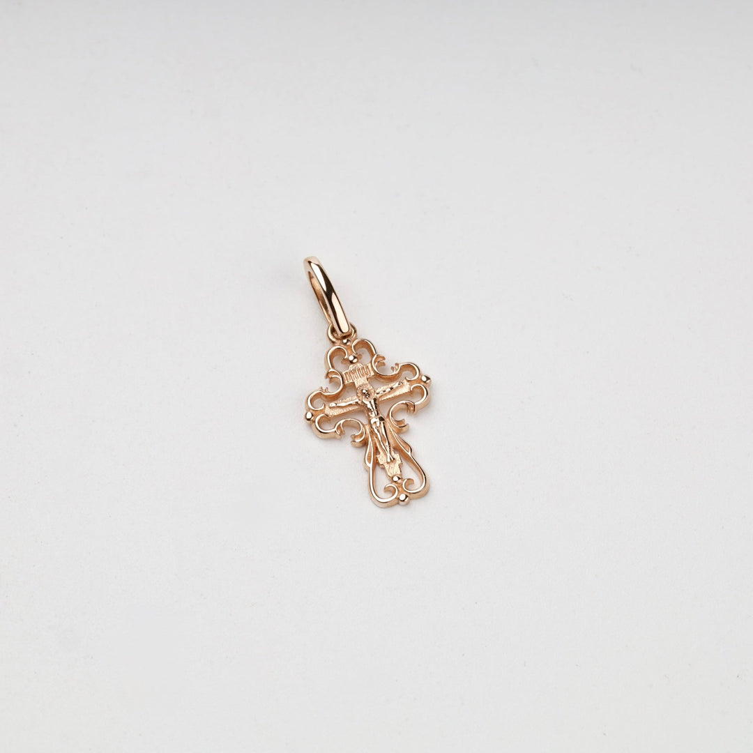 Rose Gold 14K (585) Openwork Orthodox Crucifix Pendant | Ukrainian Jewelry