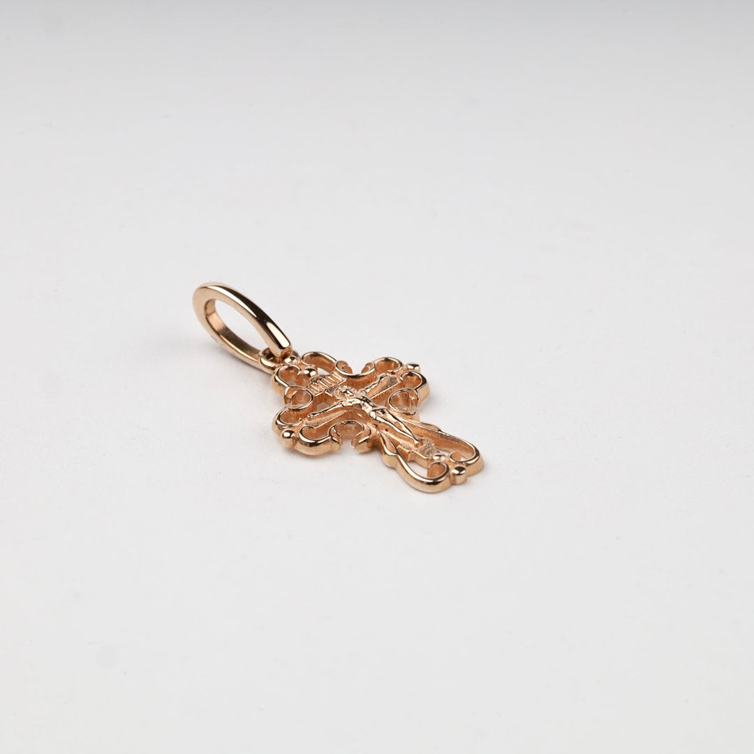 Rose Gold 14K (585) Openwork Orthodox Crucifix Pendant | Ukrainian Jewelry