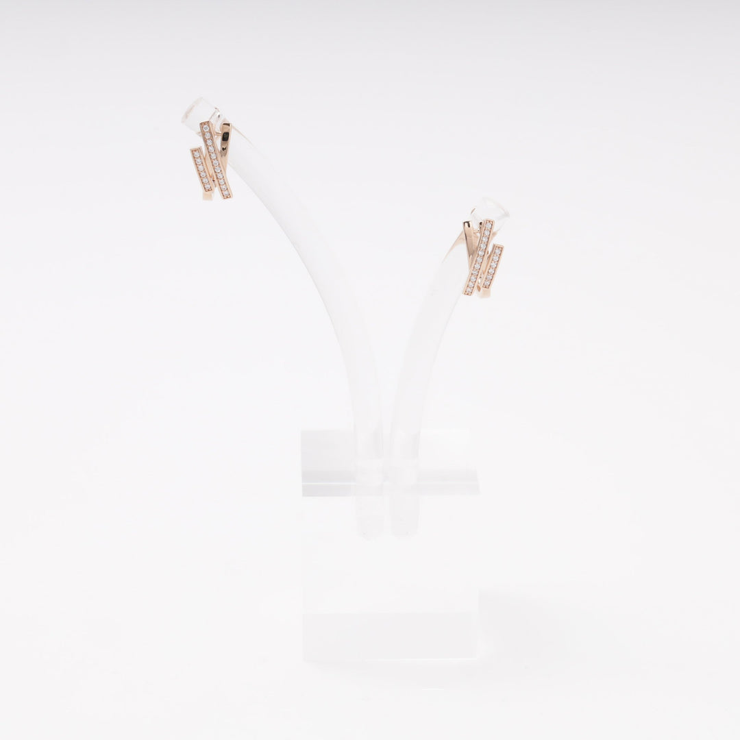 Rose Gold 585 Double Bar Earrings with CZ Pavé | Ukrainian Jewelry