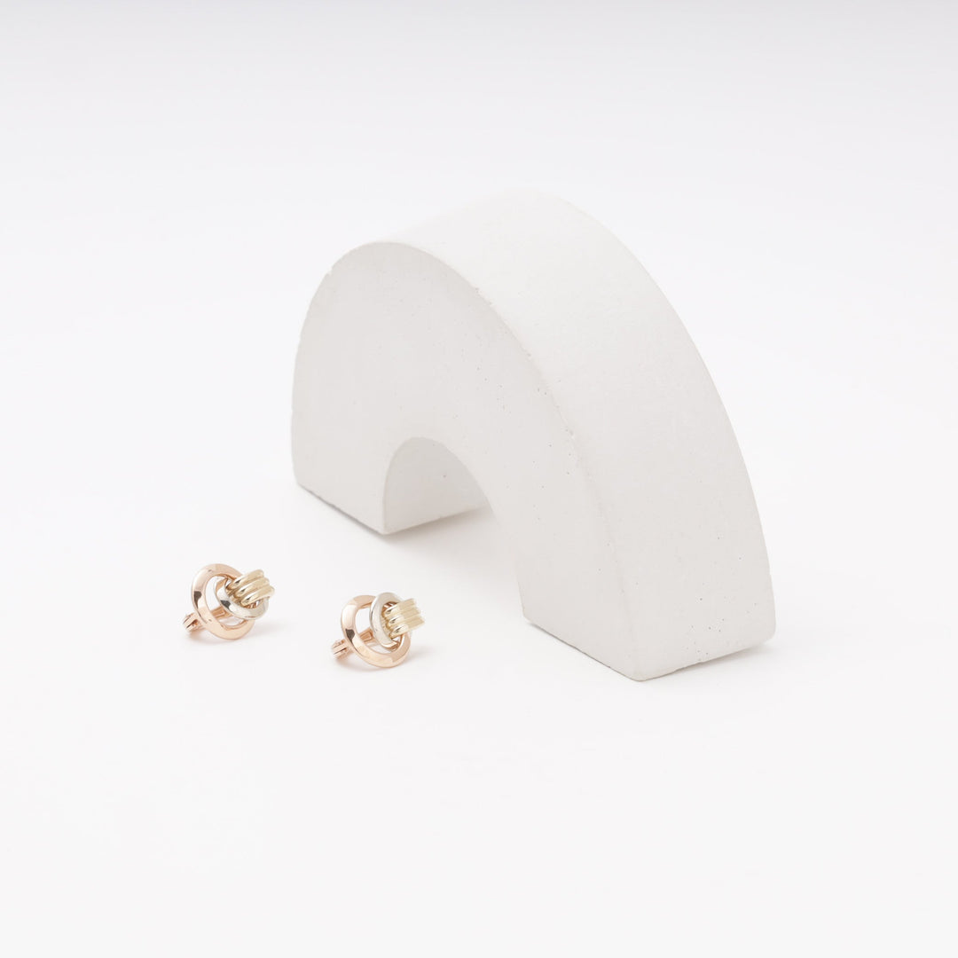 Gold 585 Three-Tone Interlocking Knot Earrings | Ukrainian Jewelry
