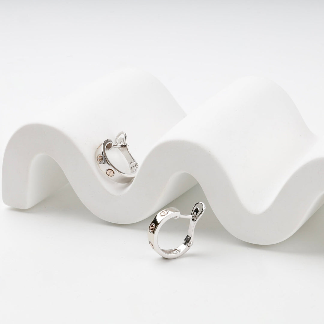Two-Tone Gold 14K (585) Screw Motif Hoop Earrings | Ukrainian Jewelry