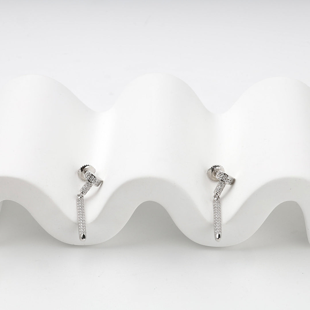 Rhodium-Plated Silver 925 Cubic Zirconia Bar Drop Earrings | Ukrainian Jewelry